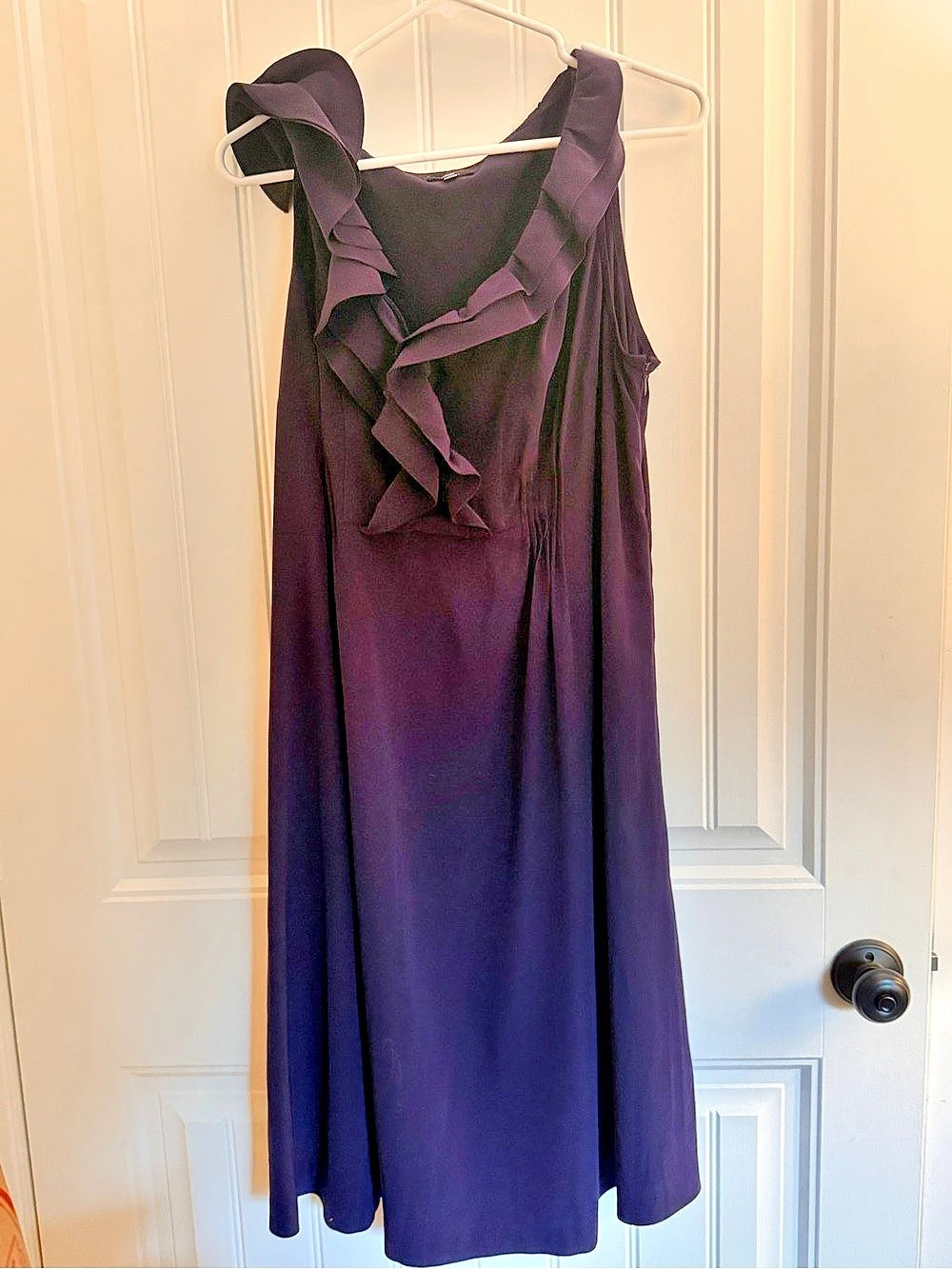 Maternity Ruffle Neck Maxi Dress in Purple Size Medium